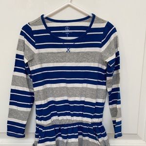 Lands End grey and blue striped long sleeve dress